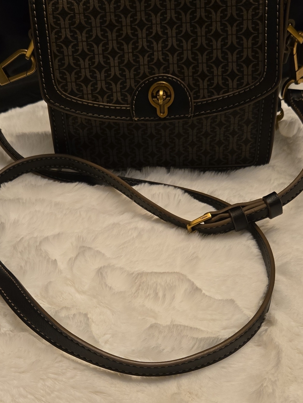 Fossil Brown Monogram Crossbody Bag